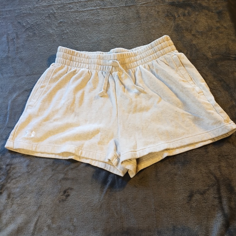 Under Armour Terry Cloth Shorts Women's LG Tan Beige Comfy Casual Lounge